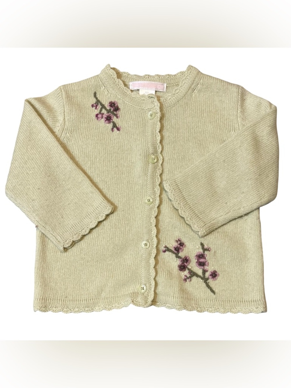 Janie and Jack Lush Berries Light Green Cardigan with Purple Flowers 6-12 months